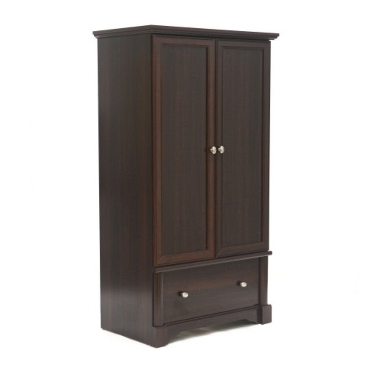Tall Wooden Wardrobe Armoire in Rustic Cherry with Garment Rod and Drawer for Bedroom Storage